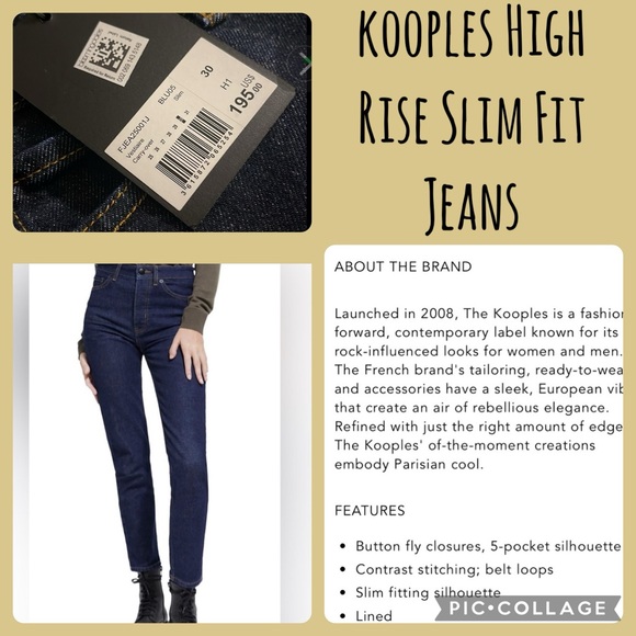 NWT-Kooples Slim Fit Jeans -Dark Blue  Rise - Picture 2 of 4